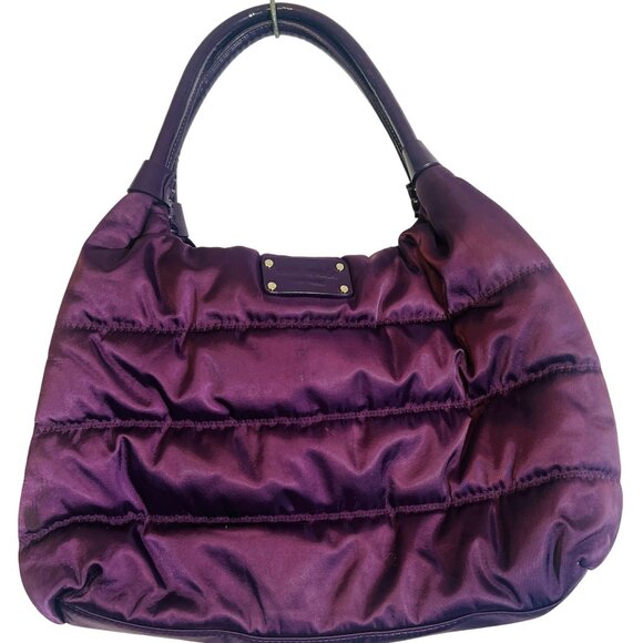 Kate Spade NY Purse Purple Quilted Nylon Puffer Shoulder Bag Patent Handles - Picture 1 of 15